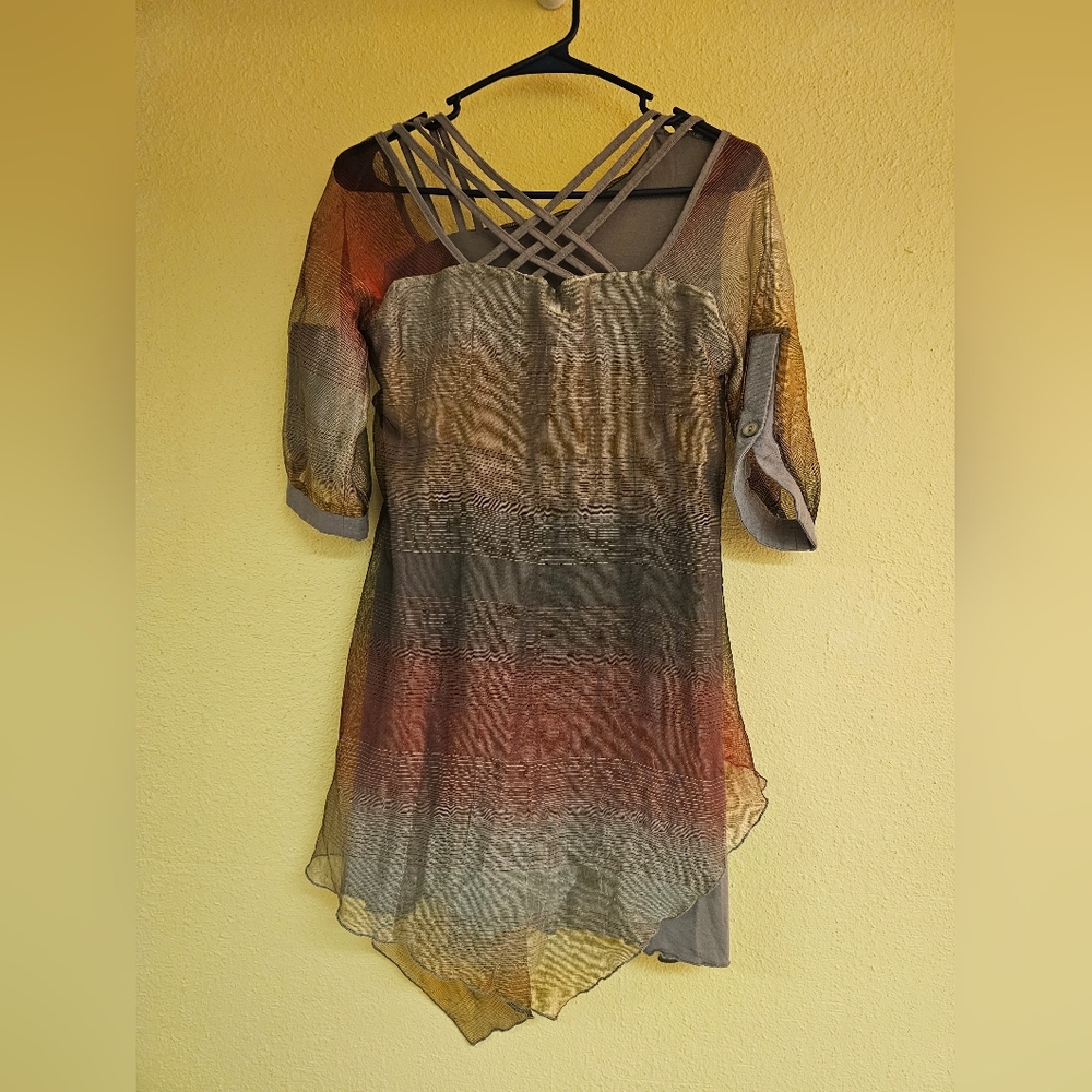 Elegant Multicolor Asymmetrical Women's Blouse - Picture 2 of 3